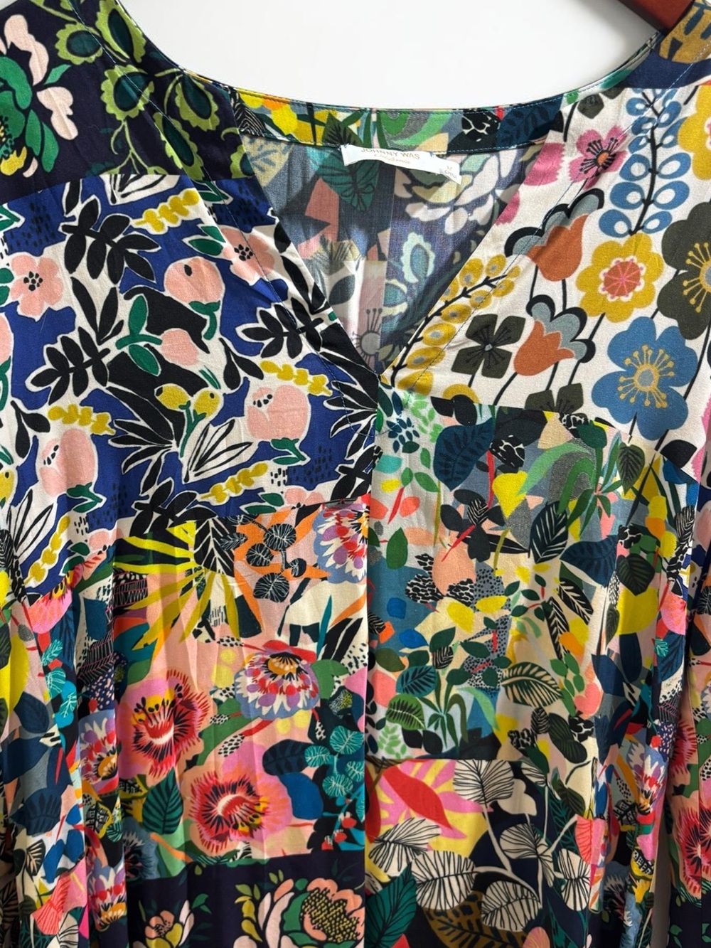 Johnny Was Patchwork Dress Puff Sleeve Floral Layla Boho Rayon M - Picture 3 of 8